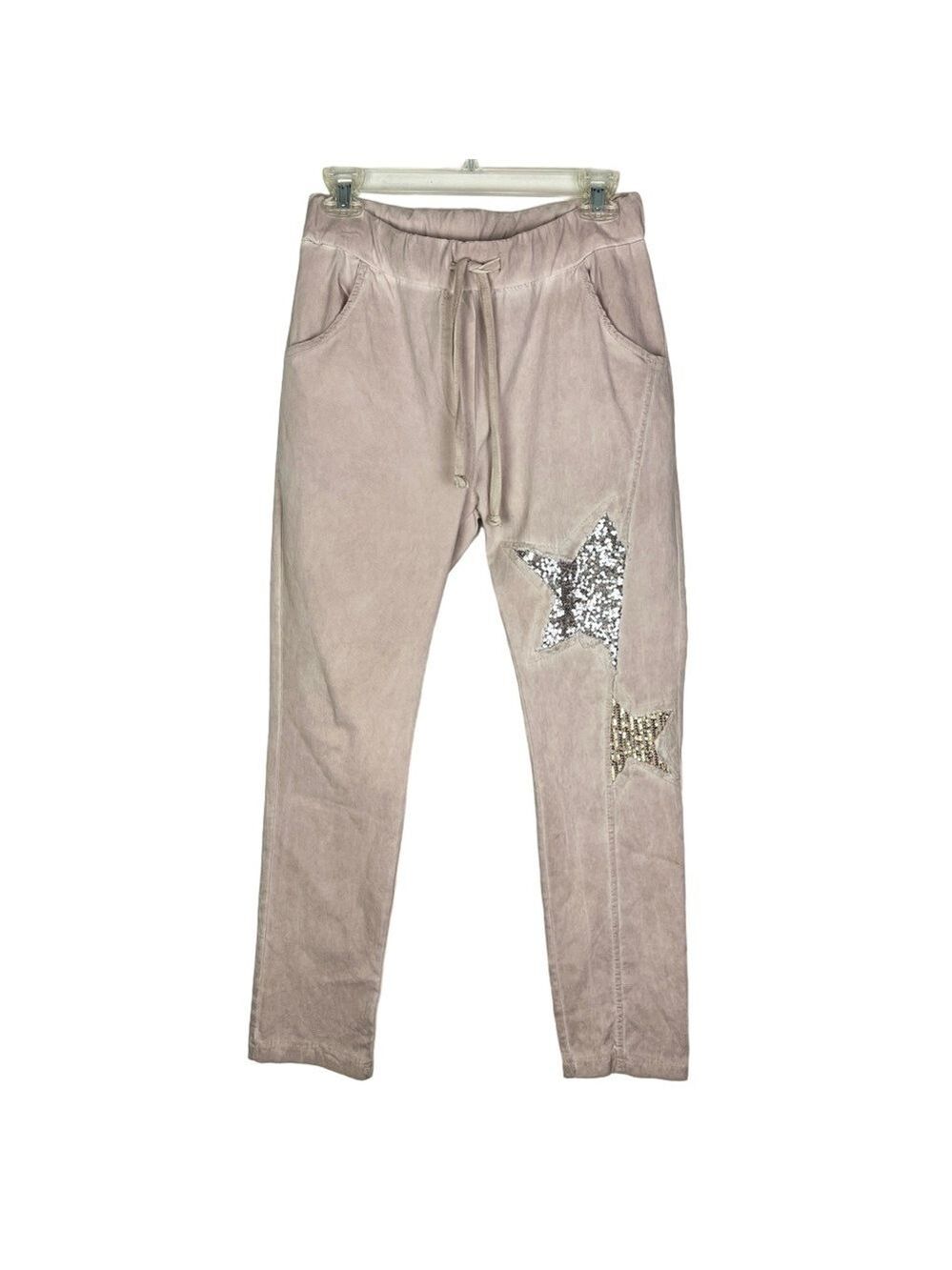 Porter Collective Sequin Star Blush Pink Jogger Style Slouchy Baggy Pants small